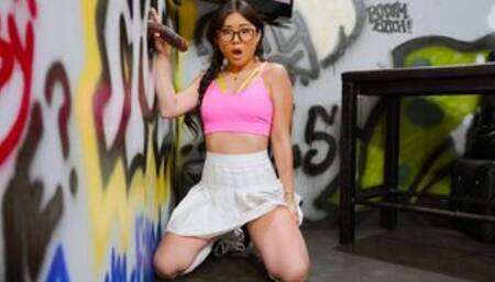 Lulu Chu sucking bbc through a gloryhole