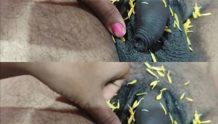 Busty girlfriend enjoying with boy friend dick with flowers