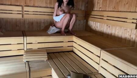 A Pretty Dominican Girl Caught And Fucked In A Sauna While Her Brother Is Busy !!!