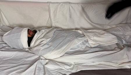 Slave Foot Worshiping my sweaty stinky nylon feet and ass