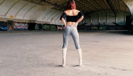 Walking and Teasing in my White Boots - Parts 1 and 2 (AVI)