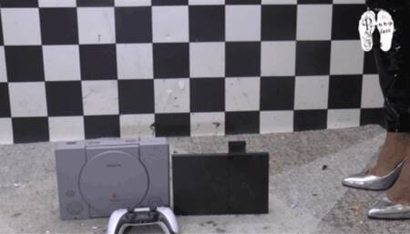 Playsation and Controler under metal Heels