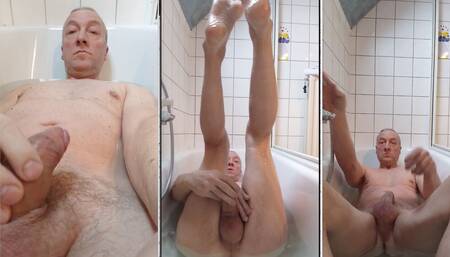 Exhibitionist Grandpa Daddy Bathroom Cumshot on My Belly Sexshow