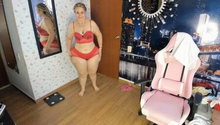 Kristen Hill BBW red underwear, strip dance Up POV