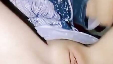 Beautiful Girl Masturbates Smooth Pink Pussy Without Hair