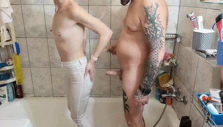 wet jeans assjob suck cock with vacuum whipping masturbation