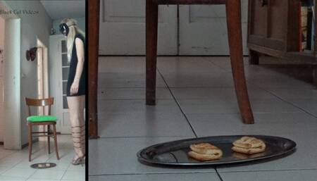 eating breakfast from sandals soles