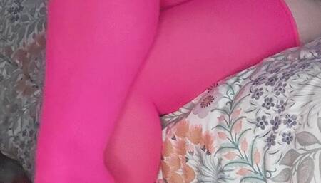 Taking off my hot pink stockings and lotioning up my hairy legs and feet