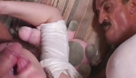 Stunning brunette babe DPed hard in hot threesome