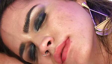 Sexy TS Amanda Fialho Jerks Off While Taking a Dildo