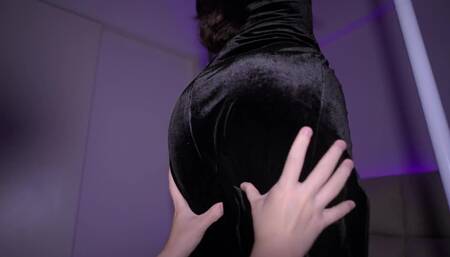 I'm wearing black thigh-high stockings and high heels.I've been bound and toyed with by someone.