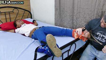 Tickled tied up Asian twink gets fucked by amateur DILF