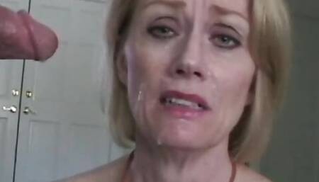 Give Her The Goo Right On Her Mature Face!