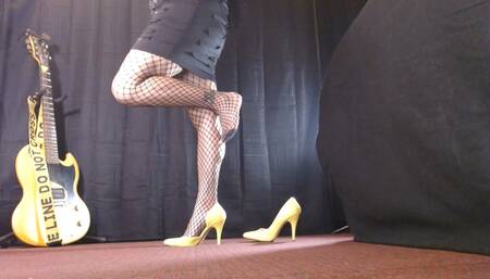 Taxi Service Black Fishnet Pantyhose Sexy Yellow Pumps