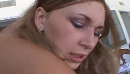 Blonde teen gets her tight pussy smashed by a muscular dude on the floor