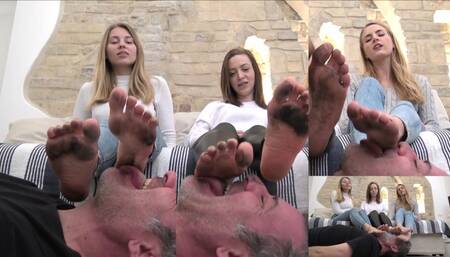 GABRIELLA, MARIANNA & VICTORIA - You must learn how to clean our feet! - EXTREME dirty feet licking, final with SOAP ON TONGUE (CRAZY INSANE CLIP!)