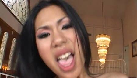 Adorable asian fucked hard on the couch