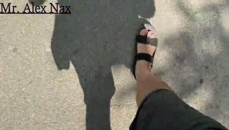 Admire the feet of the Master walking along the road