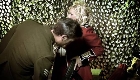 Lovely lesbian soldier babes try out a big hard cock