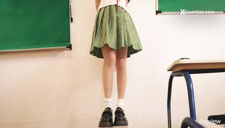 Giantess schoolgirl crushes bad shrunken student for punishment