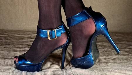 Shiny Black Pantyhose and Hot High Heels - Young Gay Crossdresser