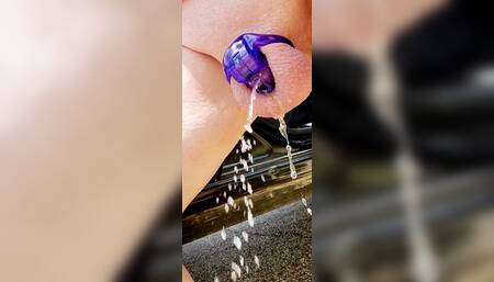 Pee Desperation Sissy Femboy Peeing in Chastity on the Side of the Road!