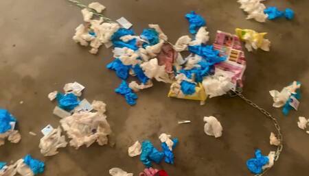 sissy pig kept chained up in its pigpen for chav mistress angel Scarlett black