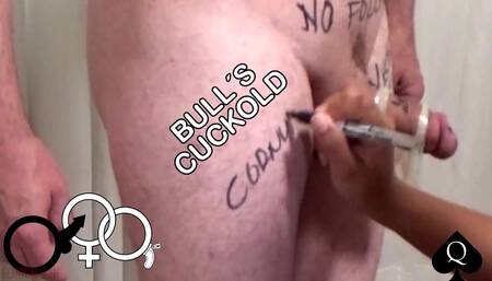 Hotwife puts bull cum on cuckold's cock and denies him orgasm