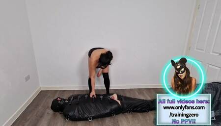 Bitchsuit bodybag leather slave gimp mistress gemdom milf chastity cage orgasm step mom