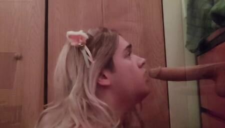 SissyKitten Crossdresser Face Fucks Self With Dildo - OF TEASER