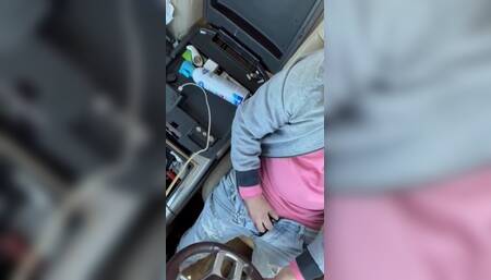 Hot Guy stuffs his big dick into tiny chastity while driving