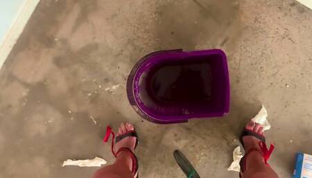 Siisy in chastity with ball weights has to use bucket as toilet in its pigpen angel Scarlett black