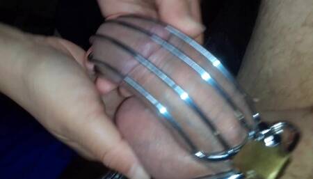 BBW Teasingly Caresses Hubby's Painfully Throbbing Caged Cock
