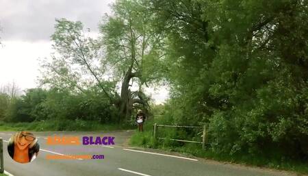 Angel Black sissy public exposure on busy road