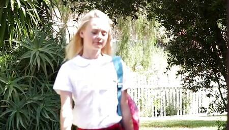 Schoolgirl Kenzie Kai Flashes Her Flat Chest and Cums for