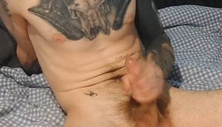 Sitting and jerking off on my bed hard cock and hairy