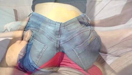 Dry humping in jeans shorts made him cum in pants during a lapdance