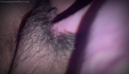 Cumming on a hairy pussy