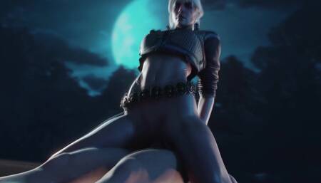 Ciri in cowgirl pose riding Big Dick . The Witcher