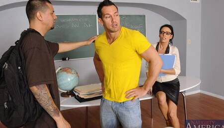 Busty brunette Vanilla Deville nicely penetrated by massive dick