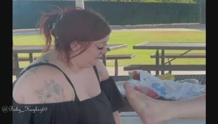 BBW feeds BBW friend w feet