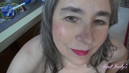 Aunt Judy's - Your Busty Step-Aunt Grace Gives You a Handjob in the Kitchen (POV)