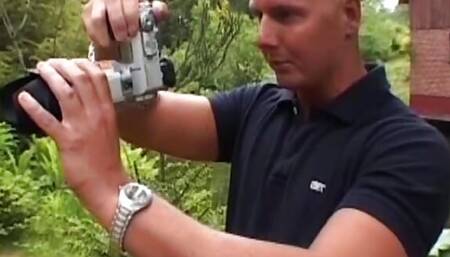 Sexy blonde French fucked in hardcore outdoor threesome