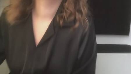 The girl in black smokes and fondles herself