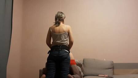 Wife fuck strap on husband