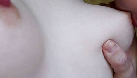 Close-up, Big Tits, Tits Licking, Tongue Nipple Play
