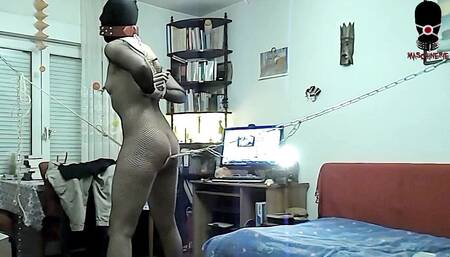 Penis-gagged Slave Slut Is Hard Whipped and Screaming Nice While Riding the Rope