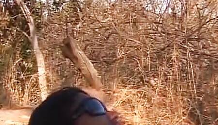 Tied ebony German whore tied up outdoors and fucked hard