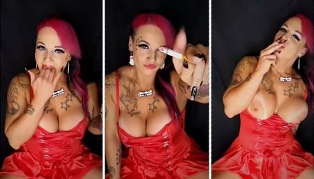 Smoking slut masturbating