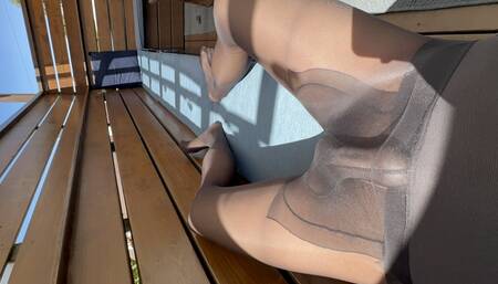 Cummed in black pantyhose outdoor